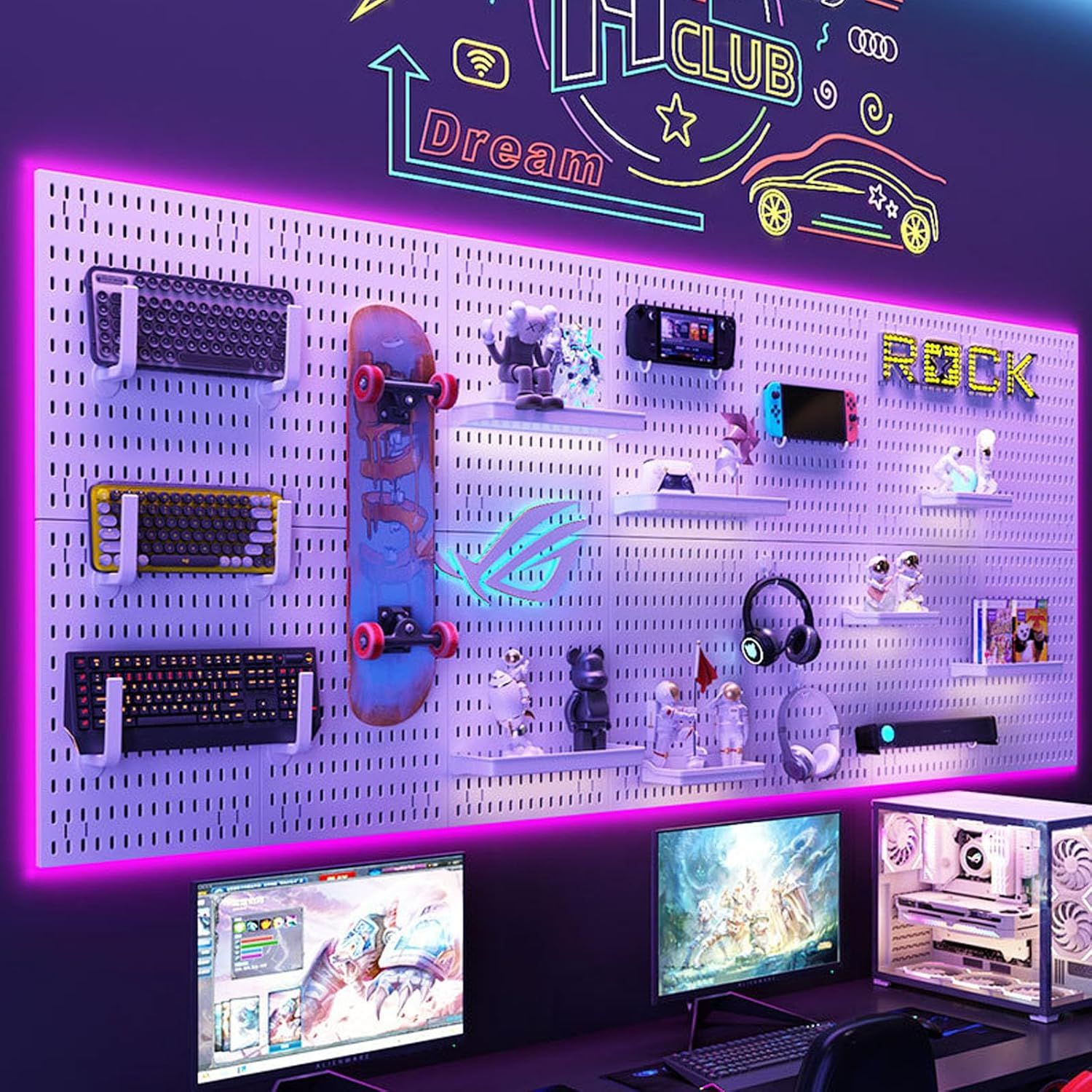 Kit de Painel Perfurado para Parede - Organizador de Painel Perfurado Reforçado com Acessórios (Ganchos, Suportes e Clips para Prateleiras)_0