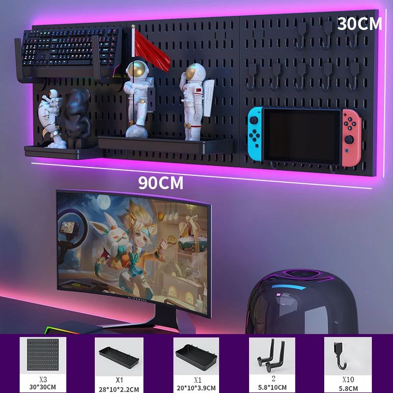 Kit de Painel Perfurado para Parede - Organizador de Painel Perfurado Reforçado com Acessórios (Ganchos, Suportes e Clips para Prateleiras)_2