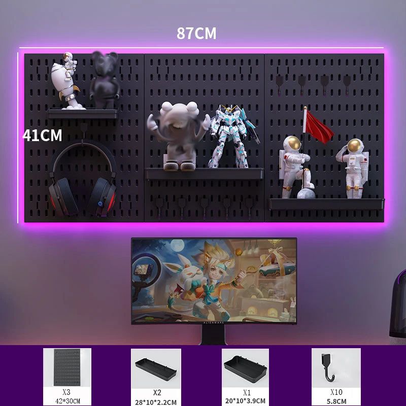 Kit de Painel Perfurado para Parede - Organizador de Painel Perfurado Reforçado com Acessórios (Ganchos, Suportes e Clips para Prateleiras)_6