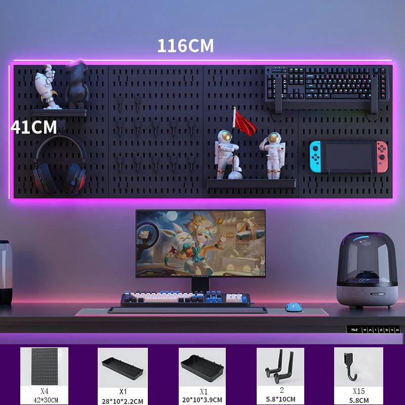 Kit de Painel Perfurado para Parede - Organizador de Painel Perfurado Reforçado com Acessórios (Ganchos, Suportes e Clips para Prateleiras)_8