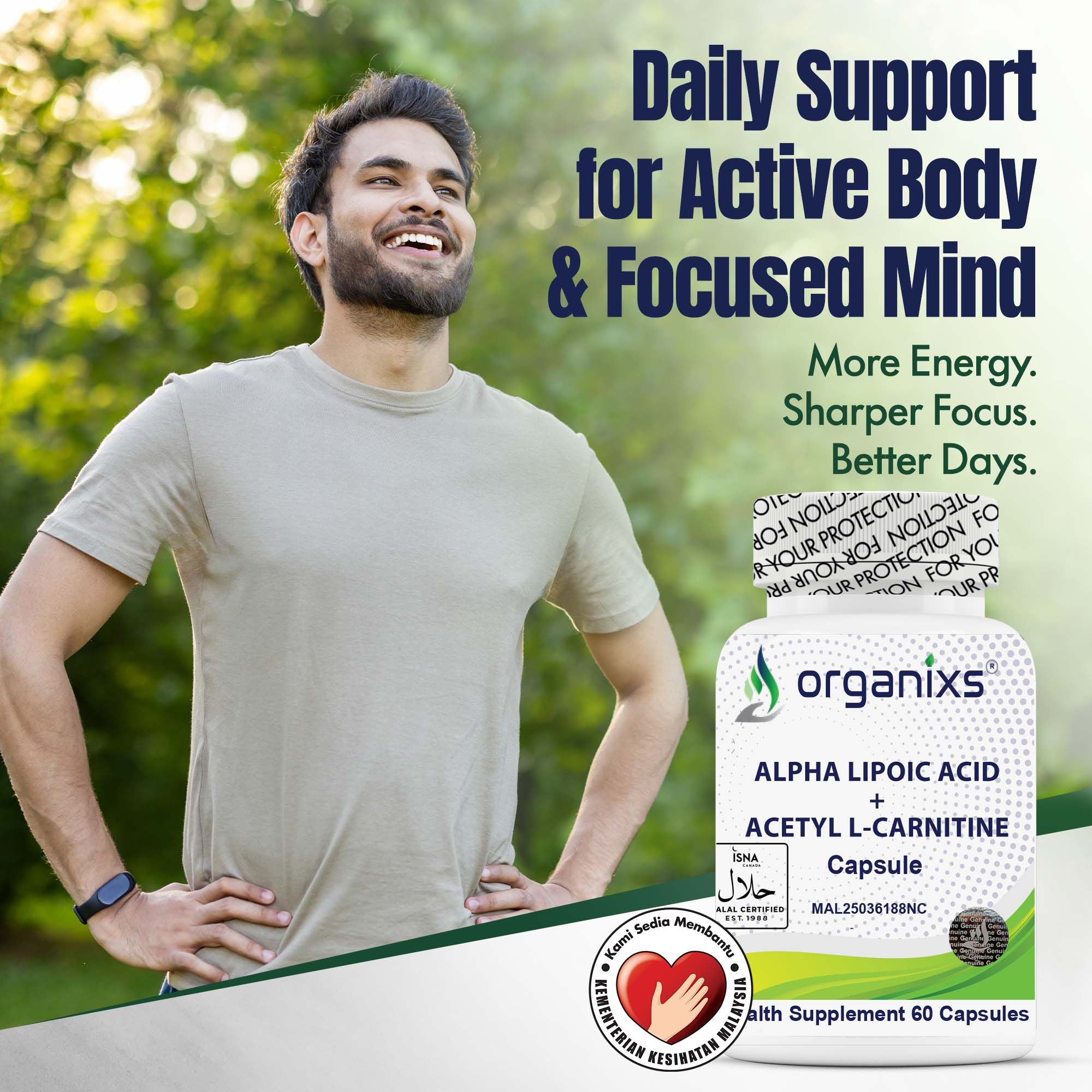 [CND] Organixs Alpha Lipoic Acid 225mg + Acetyl L-Carnitine 525mg (ALCAR) Brain Health Supplement | Halal | Plant-Based | 60 Capsules_7