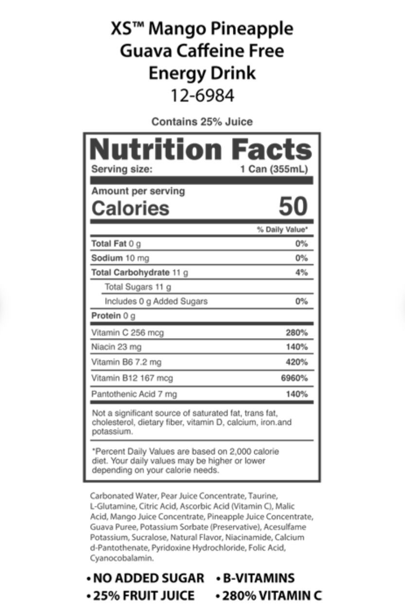 XS™ Sparkling Juiced Energy 12 oz - Caffeine Free Mango Pineapple Guava_2