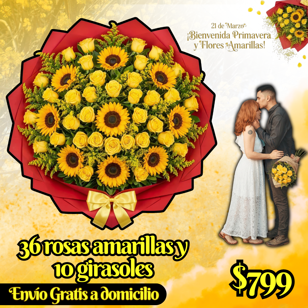 36 rosas amarillas y 10 girasoles_0