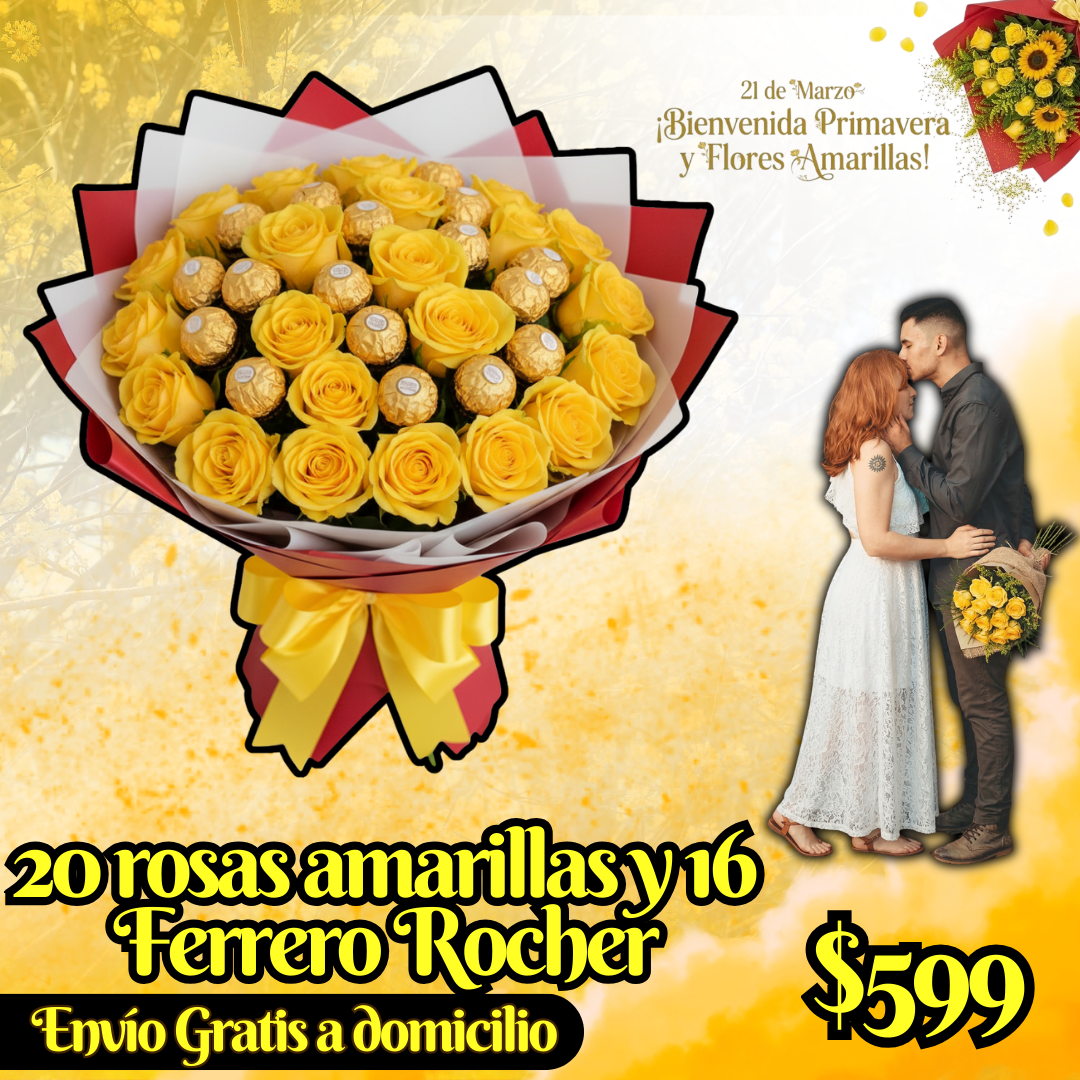 20 rosas amarillas y 16 Ferrero Rocher_0