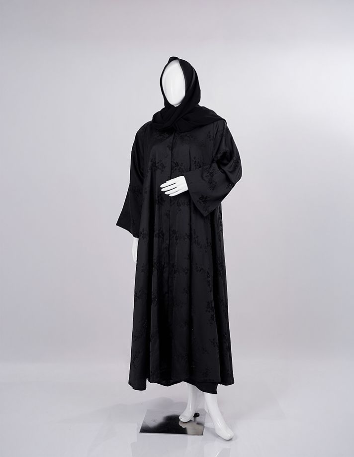 Velvet Bloom Textured Black Abaya_4