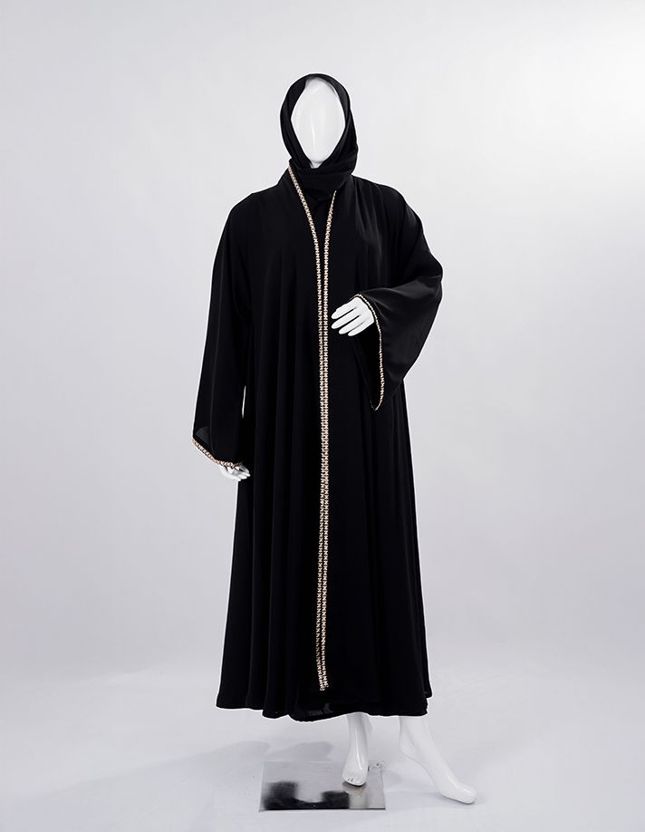 Gold Zigzag Edge Premium Black Abaya _0