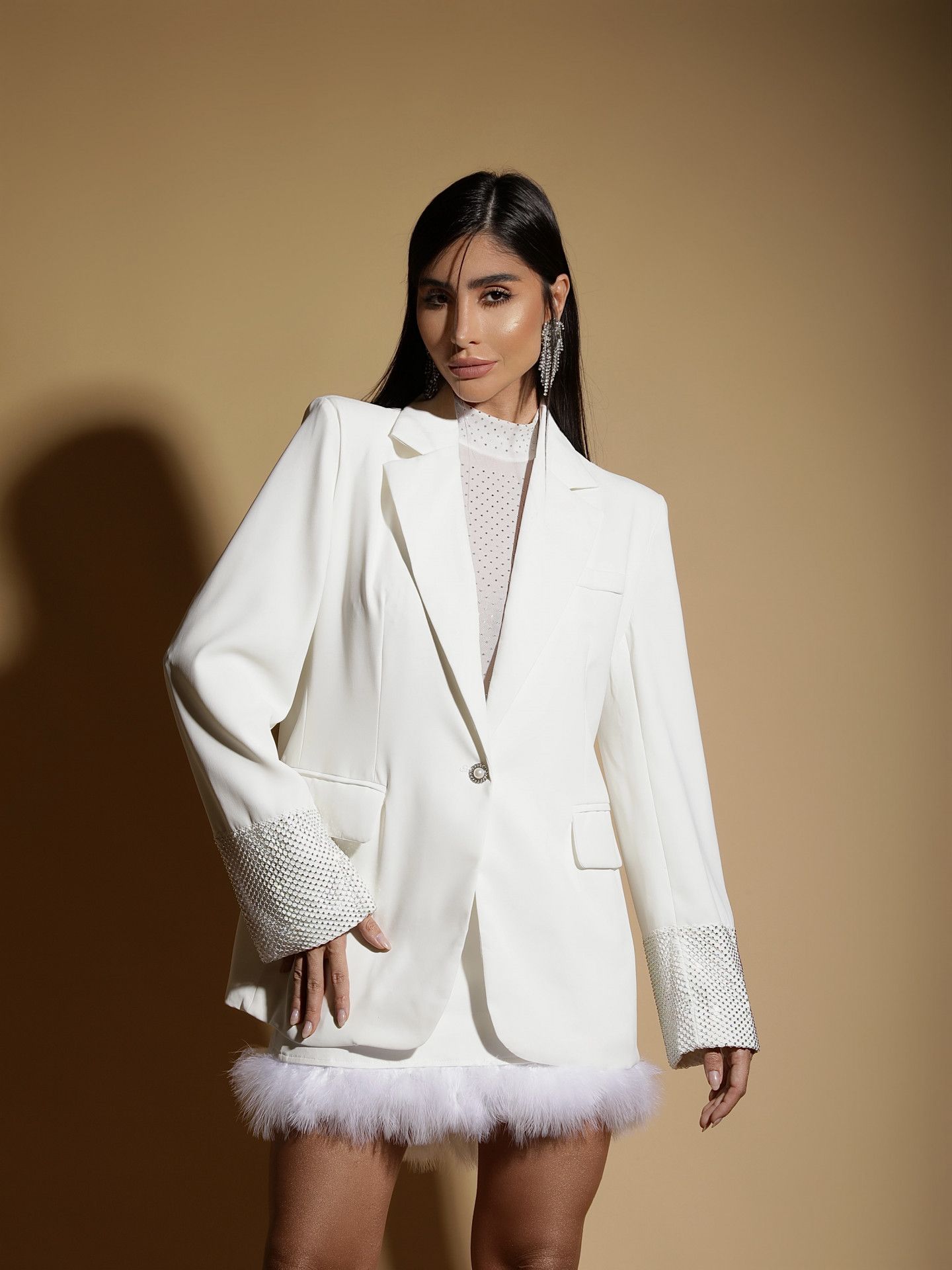 Blazer Sastrería Puño con Strass Off White - GLOW_0