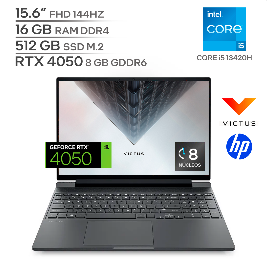 HP VICTUS 15 FA2082WM / CORE i5 13420H / RTX 4050 8 GB / 16 GB DDR4 RAM / 512 GB SSD Nvme M.2 / 15.6" FHD 144HZ / WINDOWS 11_0