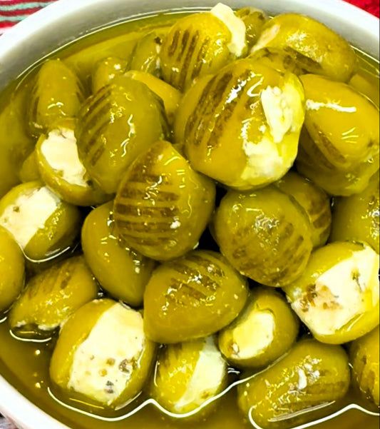 Grilled Green Olives Stuffed With Labnah Dipped in Olive Oil_0