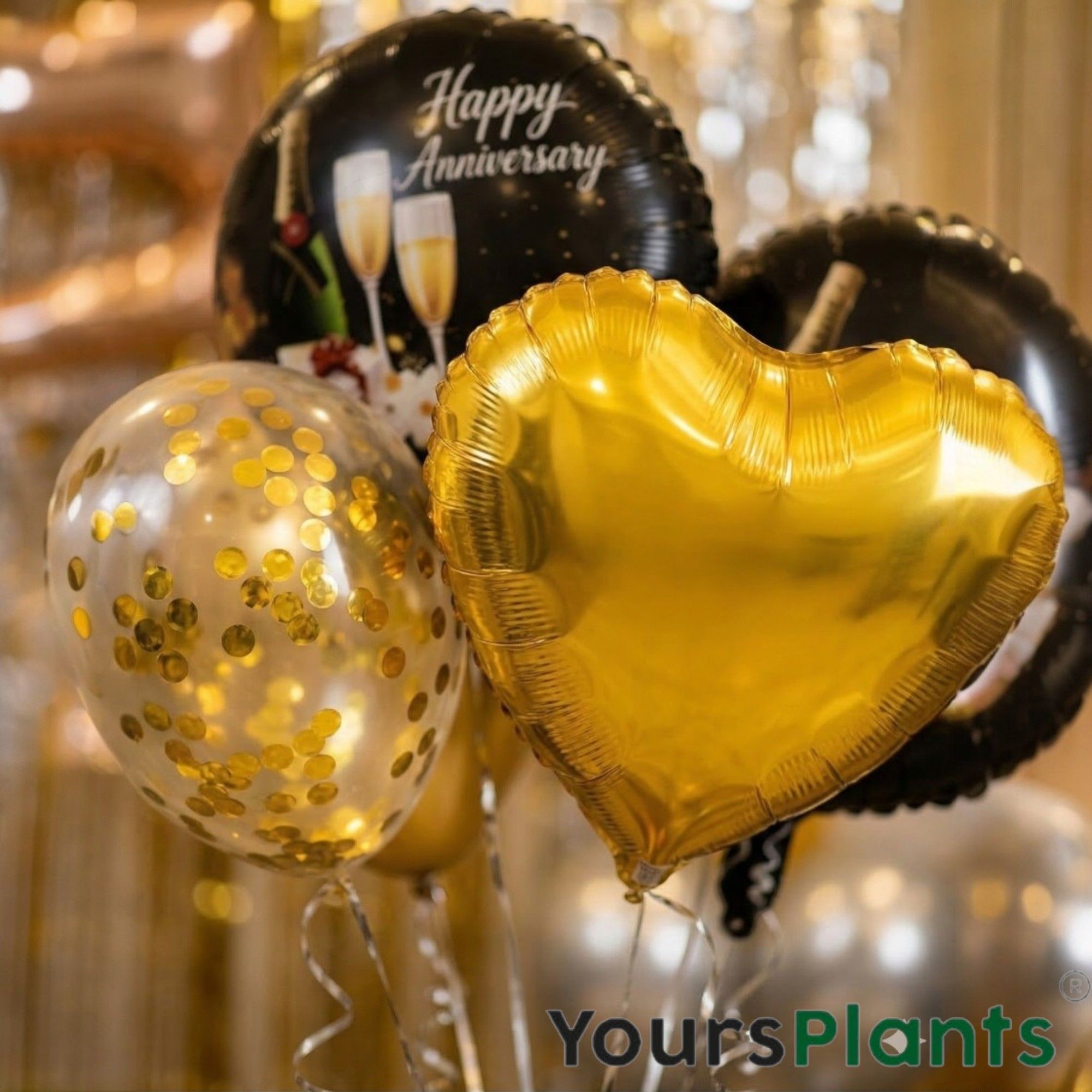 Happy Anniversary Balloon Decoration Kit - 8 Piece Golden Silver White with Images on Balloon Bouquet with Sequin, Round Foil & Printed Anniversary Balloons_3