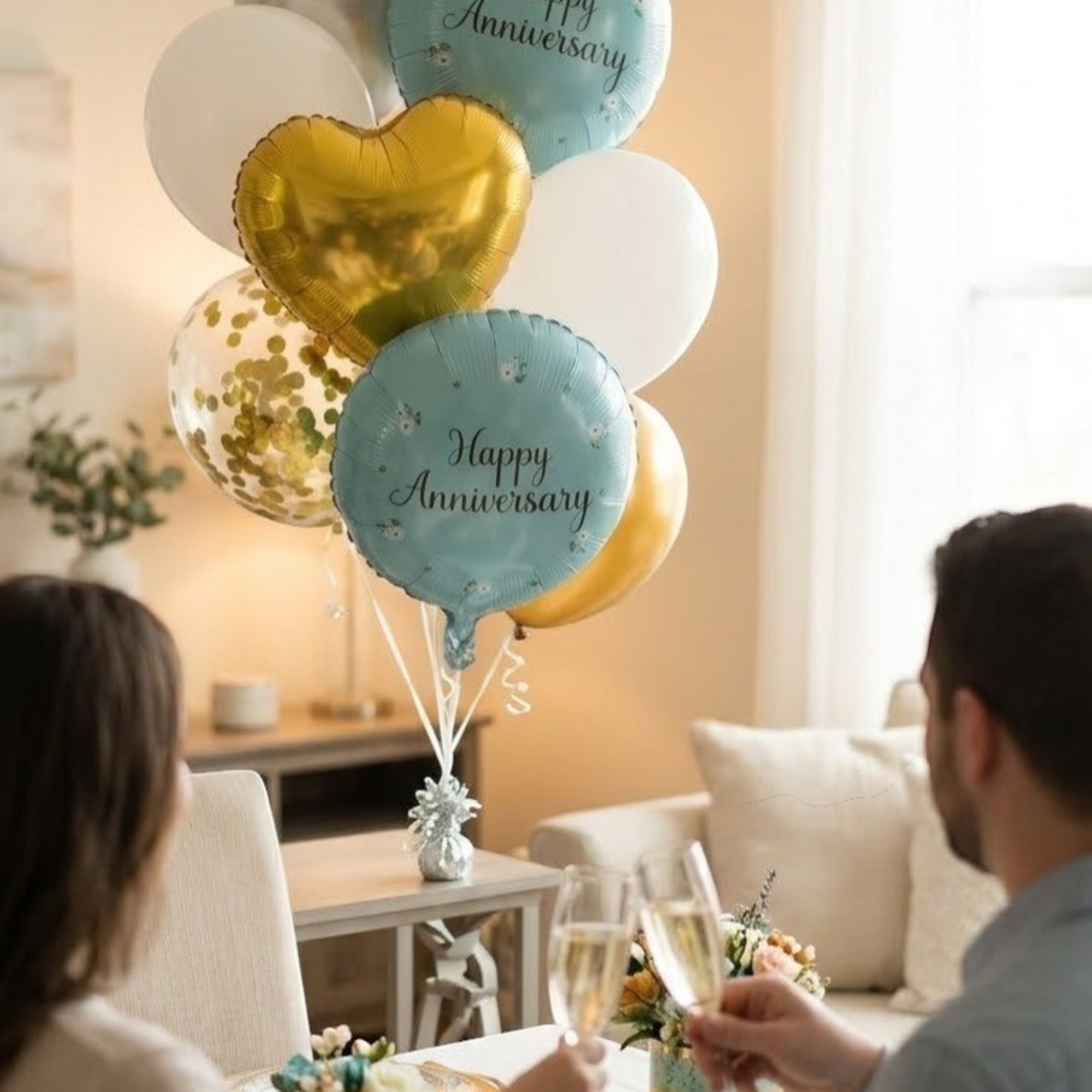 Premium Teal and Gold Anniversary Decor Engagement Anniversary Balloon Decor_4