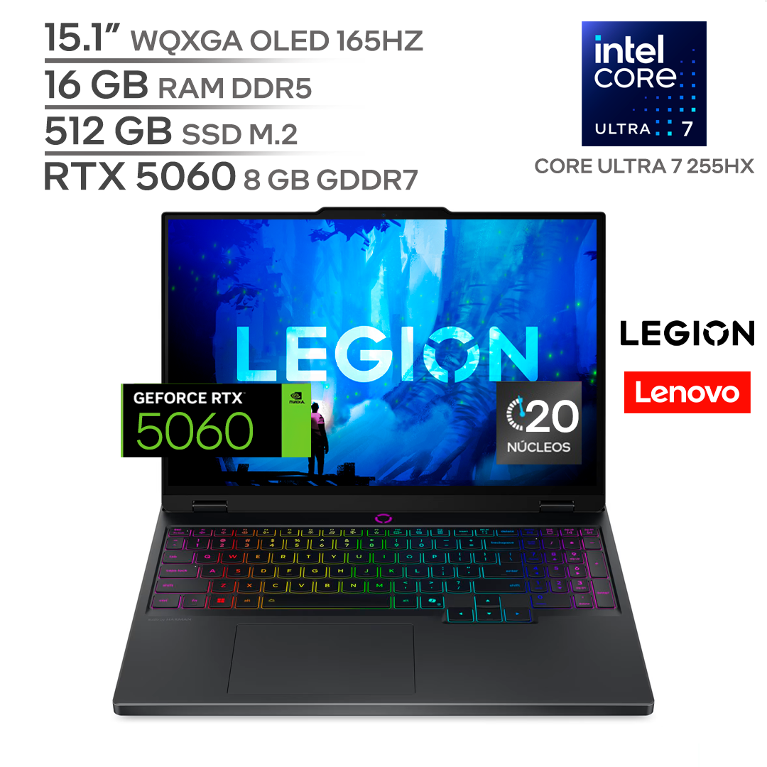 LENOVO LEGION 5 15IAX10 / CORE ULTRA 7 255HX / RTX 5060 8 GB / 16 GB DDR5 RAM / 512 GB SSD Nvme M.2 / 15.1" WQXGA OLED 165HZ / WINDOWS 11_0