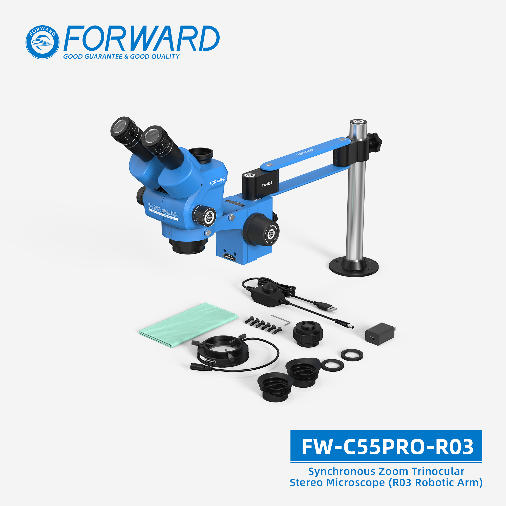 Microscope FW-C55Pro-R03-Synchronous Zoom Trinocular Stereo Microscope (R03 Robotic Arm)_0