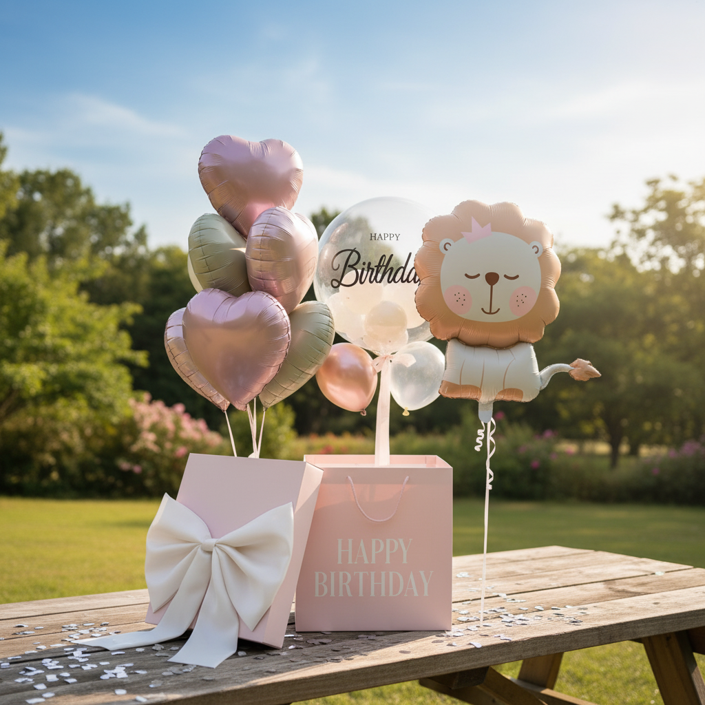 Birthday Decoration Kit - 19pcs Set with 30" Giant Lion Foil Balloon, 20" Bobo Balloon &18" Pastel Heart Balloons - Complete DIY Birthday Decor for Kids, Boys & Girls_0