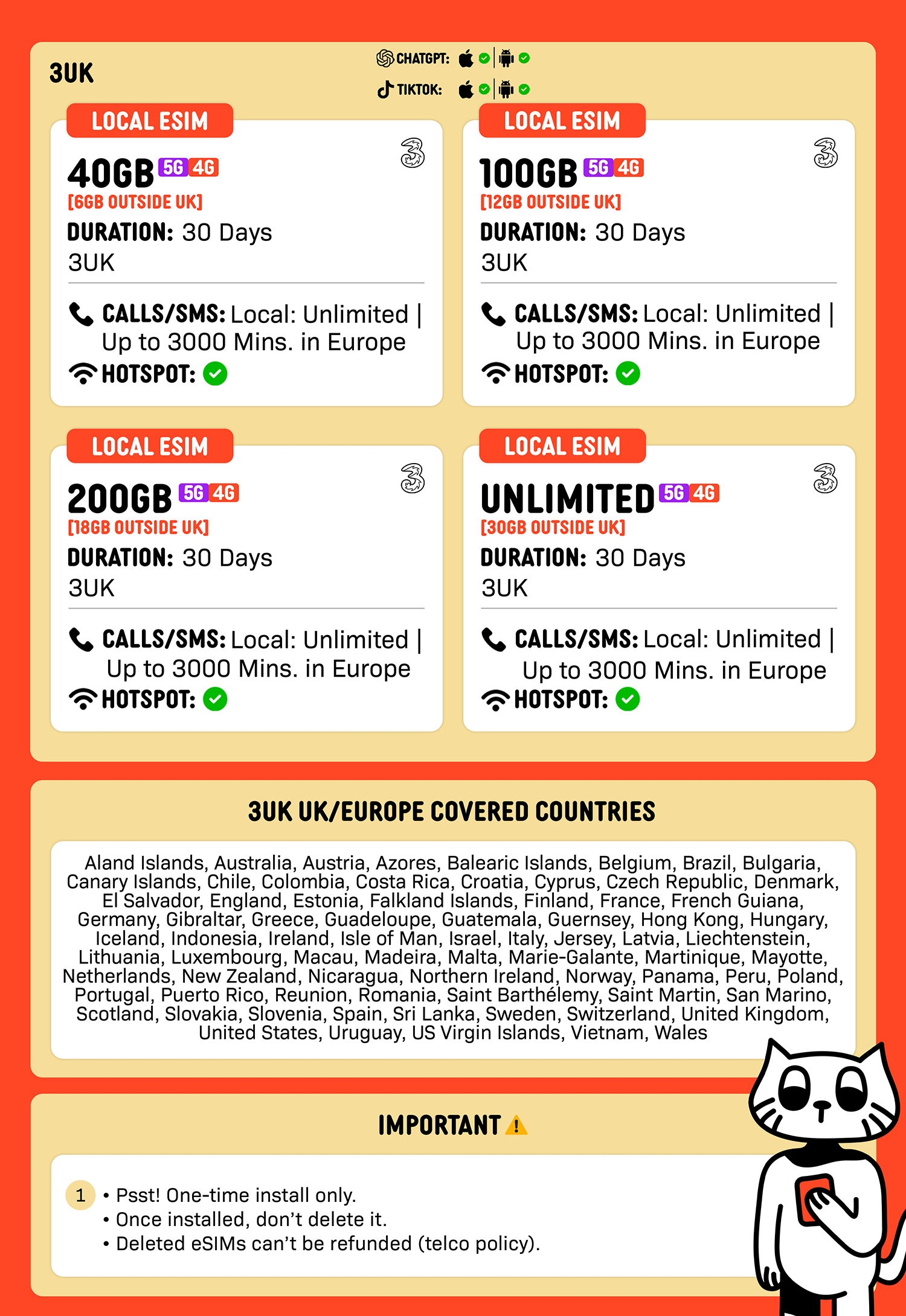 SIMPLY UK + Europe (3UK) Local eSIM | 30 Days - 40GB/100GB/200GB/Unlimited + UK Calls/SMS Up to 3000 Mins_1