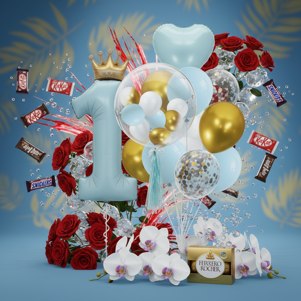 Luxury Blue & Gold First Birthday Balloon Set for Boys - 25pc Prince Theme_3