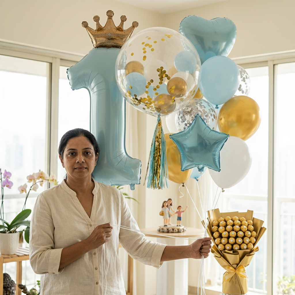 Luxury Blue & Gold First Birthday Balloon Set for Boys - 25pc Prince Theme_2
