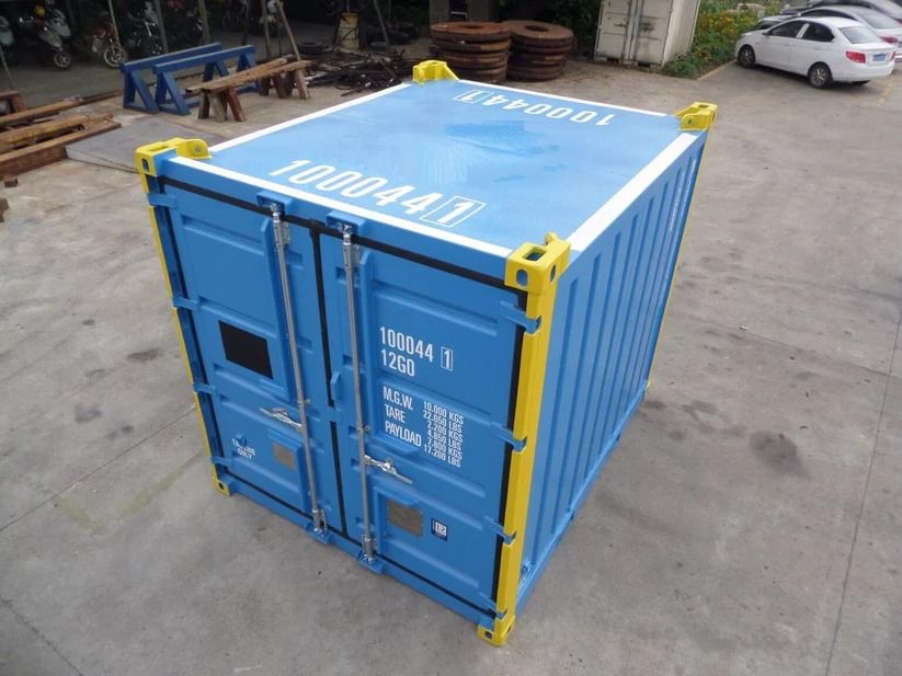 Contenedor marítimo de 10 pies – De segunda mano (azul/amarillo)_3