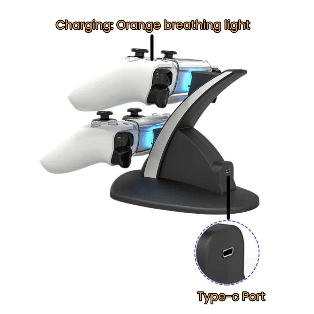 Base de carregamento duplo com LED para comandos PS5 DualSense_5