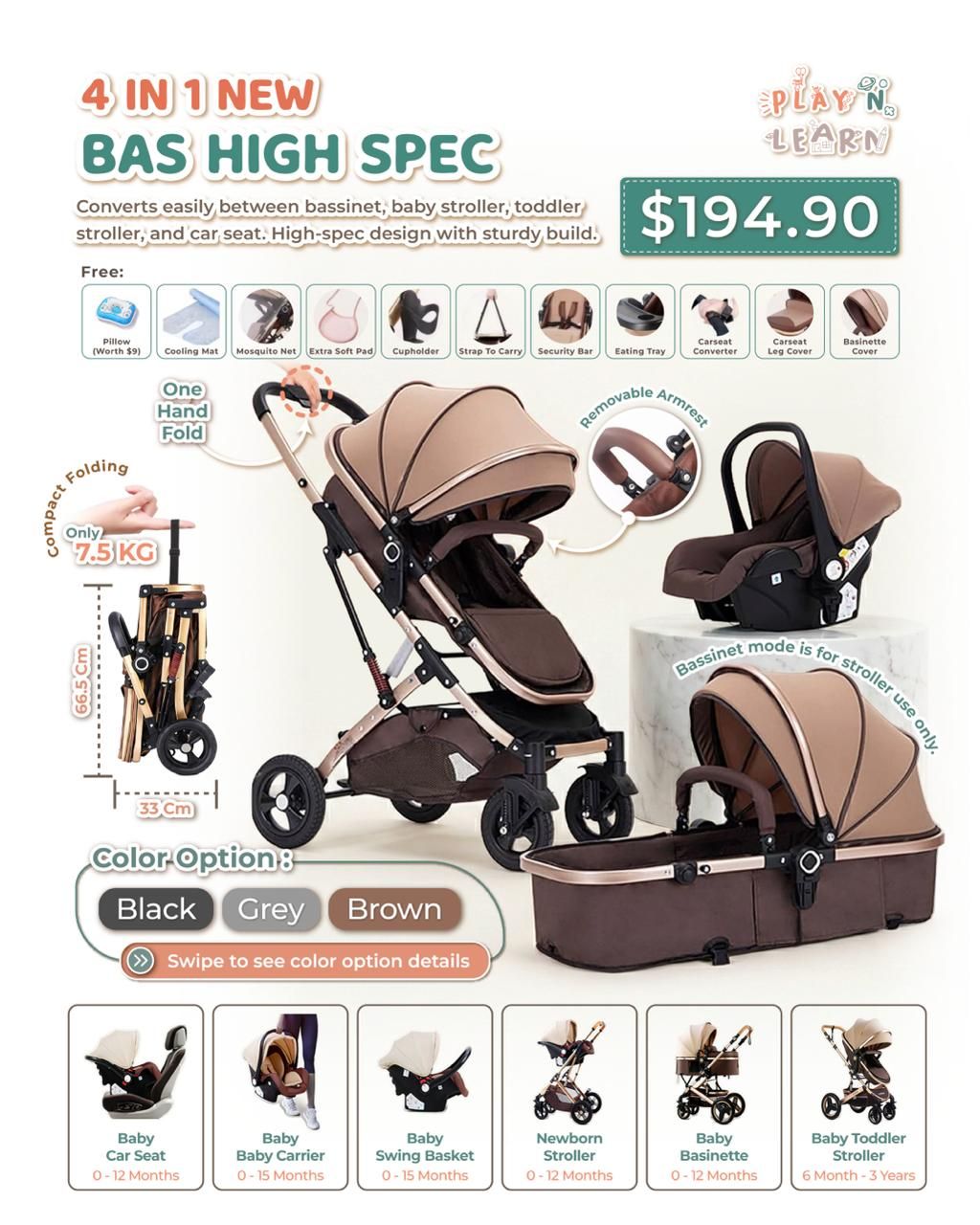 4 in 1 NEW BAS STROLLER High Spec _0
