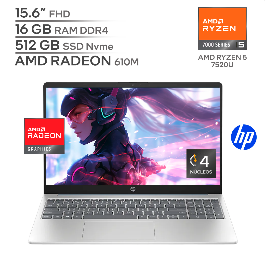HP 15 FC0256LA / AMD RYZEN 5 7520U / RAM 16 GB DDR5 / SSD 512 GB Nvme / 15.6" FHD 1080P_0