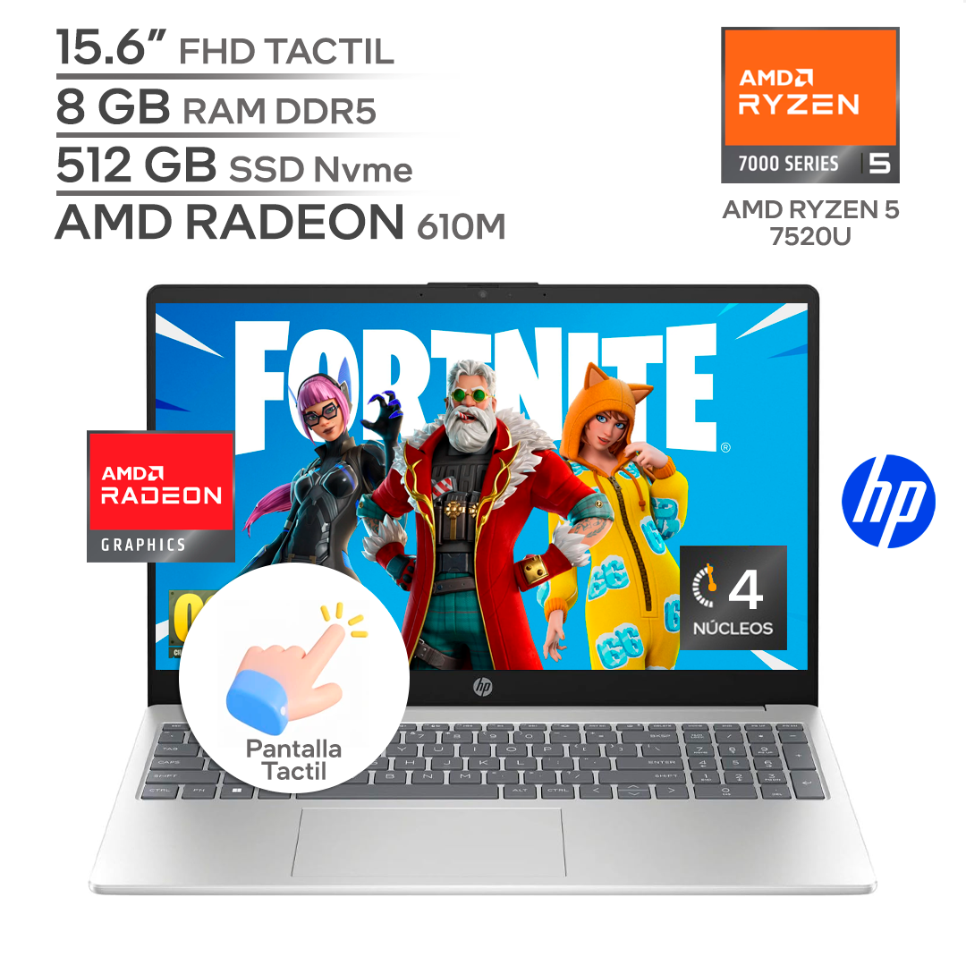 HP 15 FC0146DX / AMD RYZEN 5 7520U / RAM 8 GB DDR5 / SSD 512 GB Nvme / 15.6" FHD 1080P TACTIL / WINDOWS 11_0
