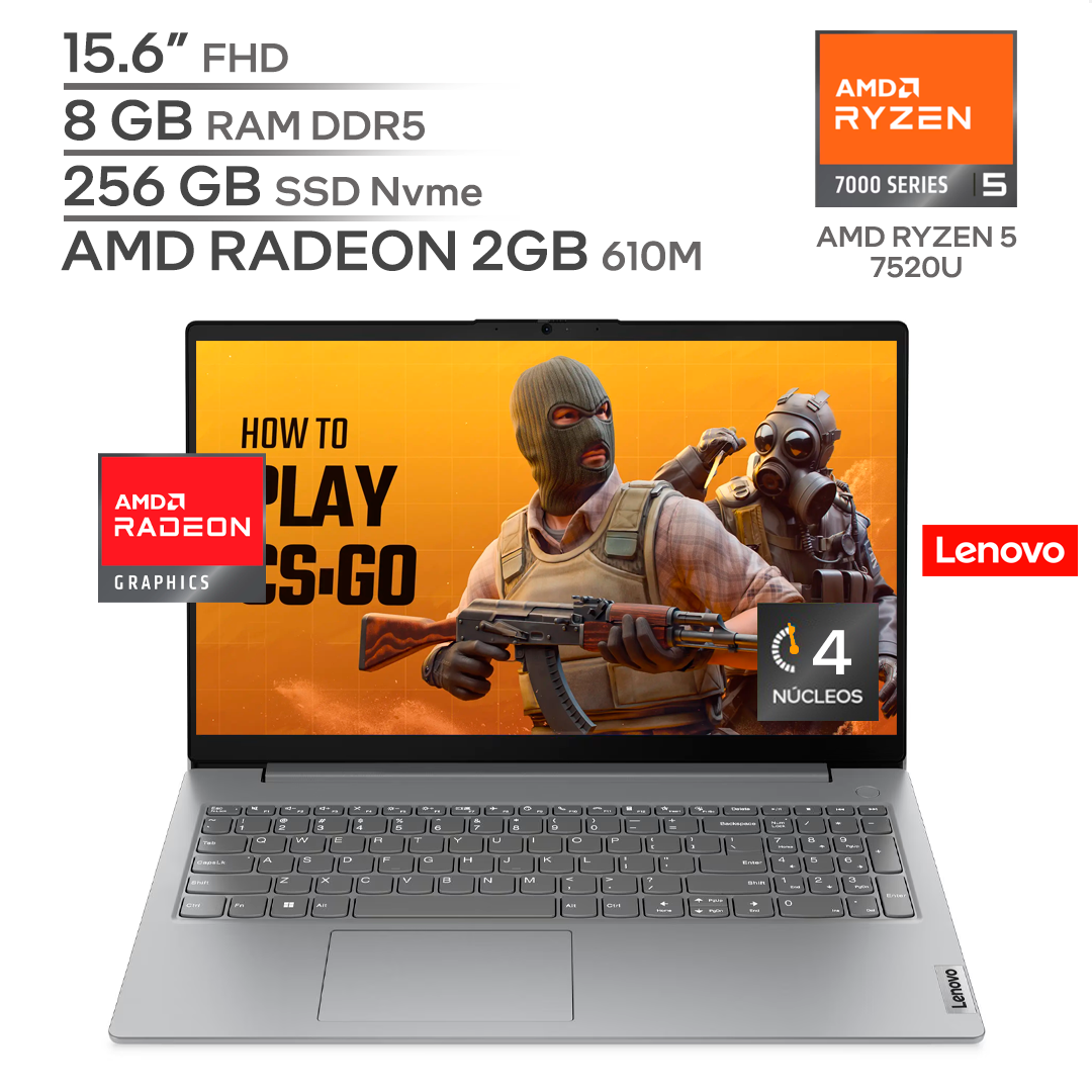 LENOVO V15 G4 AMN / AMD RYZEN 5 7520U / RAM 8 GB DDR5 / SSD 256 GB Nvme / 15.6" FHD 1080P / WINDOWS 11_0