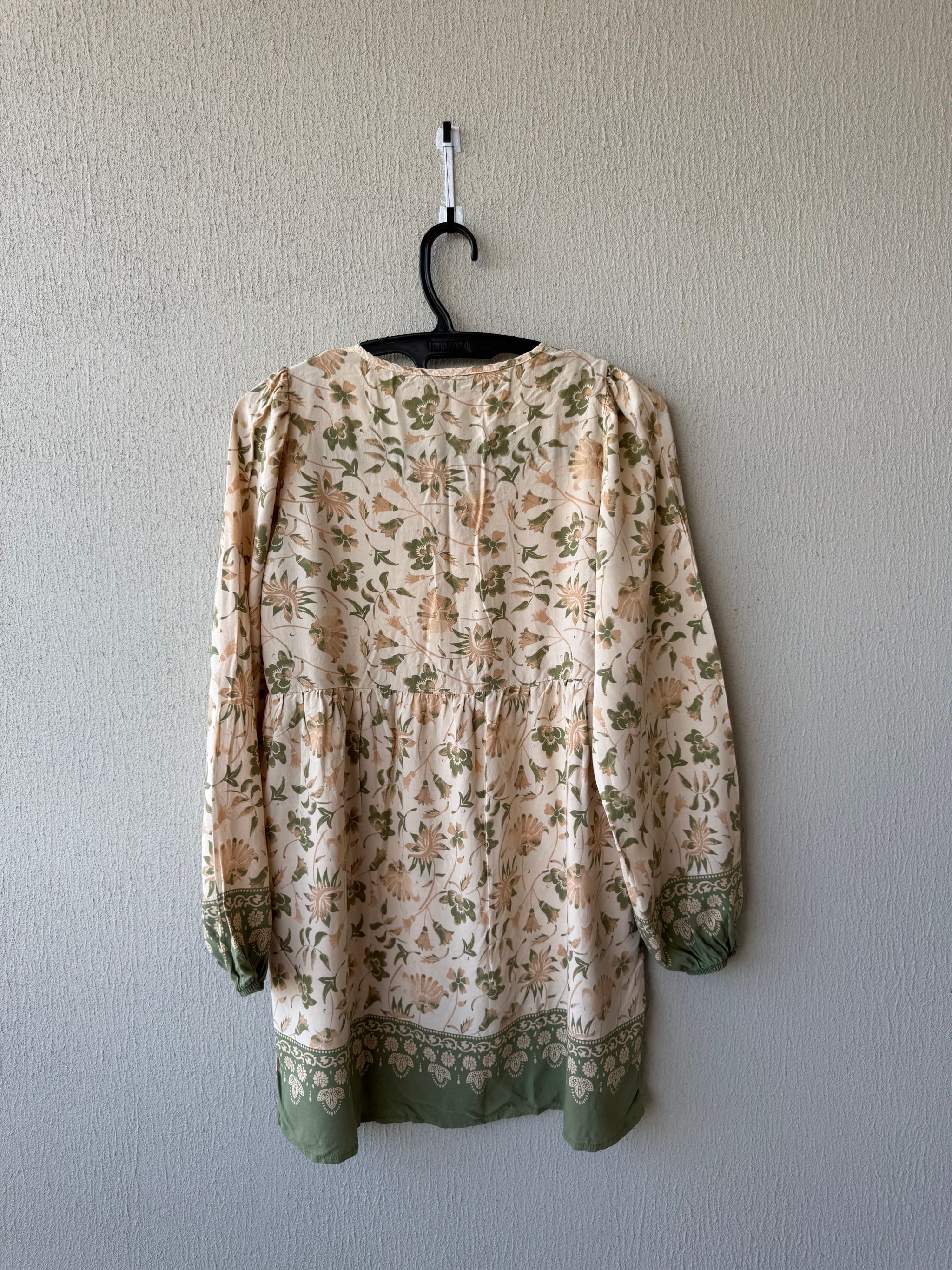 Vestido Boho Floral Verde y Crema_1