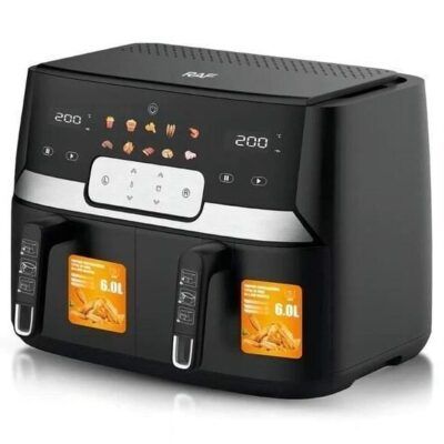 RAF 12Liters Digital Air Fryer Cooker Dual Baskets, Stainless Steel, Non-stick Touch Screen, LCD Display, Adjustable Temperature Control – 1 Year Warranty_0