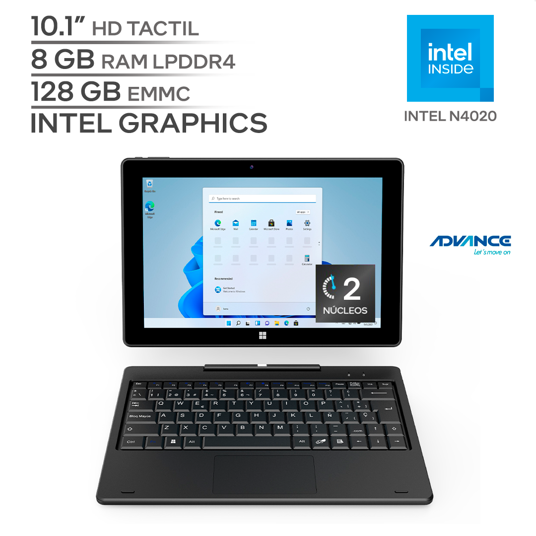 ADVANCE CN4058 / INTEL N4020 11Va Generación / RAM 8 GB DDR4 / SSD 128 GB EMMC / 10.1" HD / WINDOWS 11_0