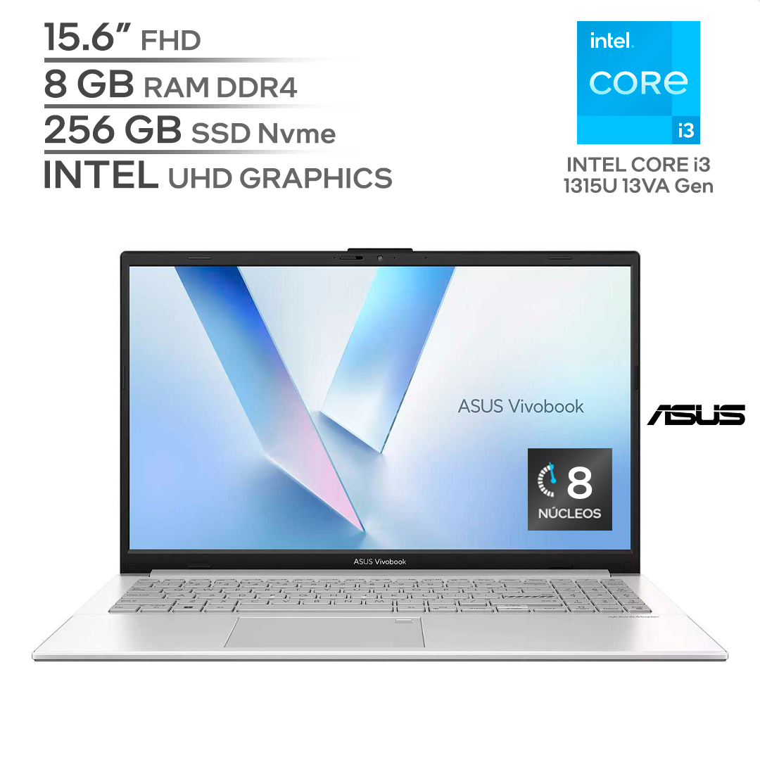 ASUS VIVOBOOK E1504GA WS35 / INTEL Core i3 N305 12Va Generación / RAM 8 GB DDR4 / SSD 256 GB Nvme / 15.6" FHD / WINDOWS 11_0