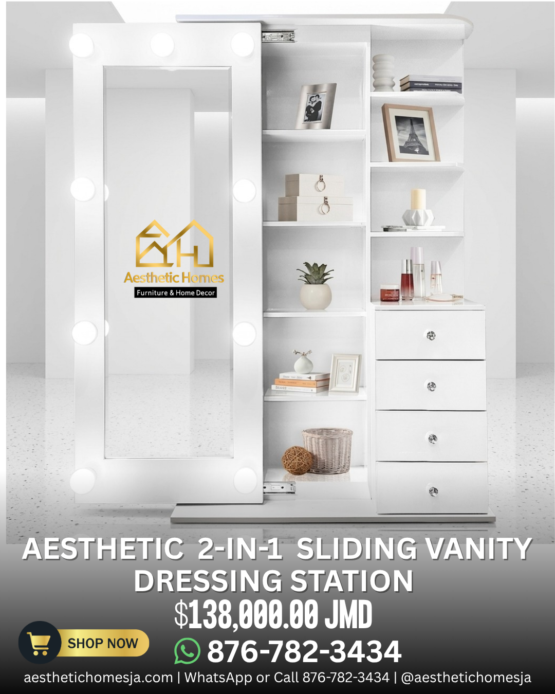 The Aesthetic Aura 2-in-1 Sliding Vanity Dressing Station_0