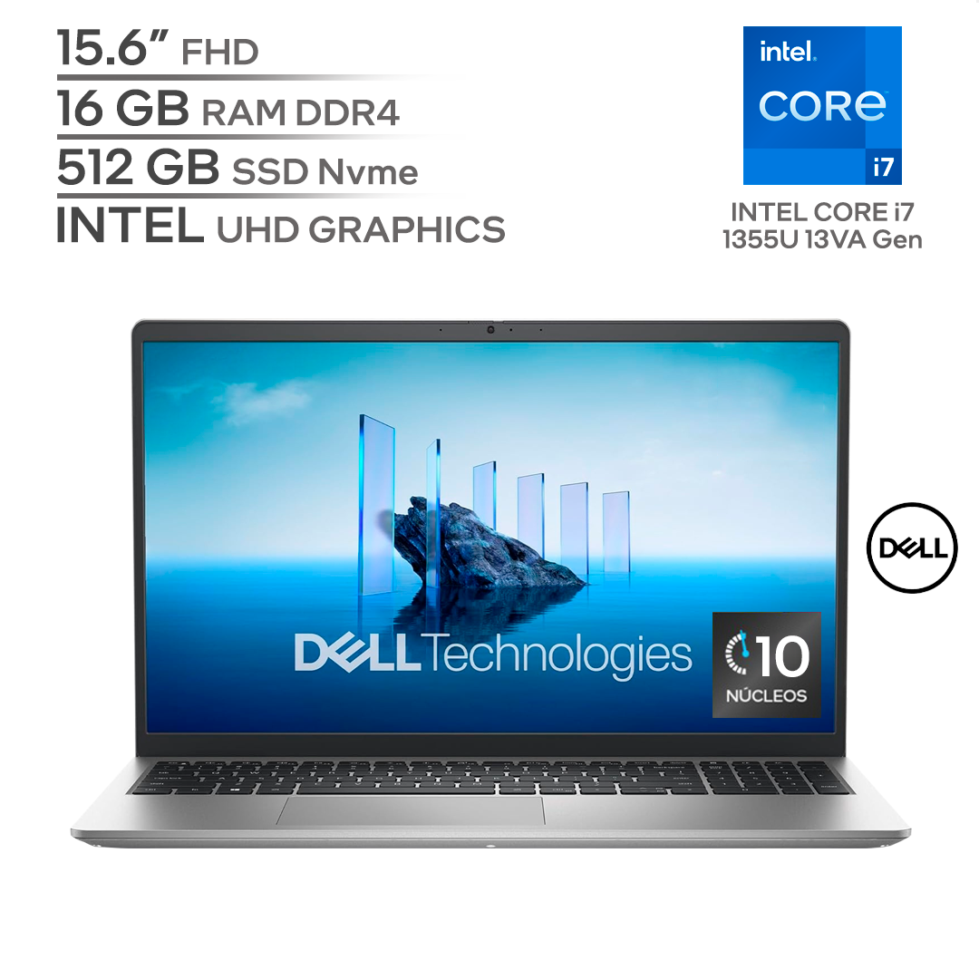 DELL 15 DC15250 / INTEL Core i7 1355U 13Va Generación / RAM 16 GB DDR4 / SSD 512 GB Nvme / 15.6" FHD 1080P / WINDOWS 11_0