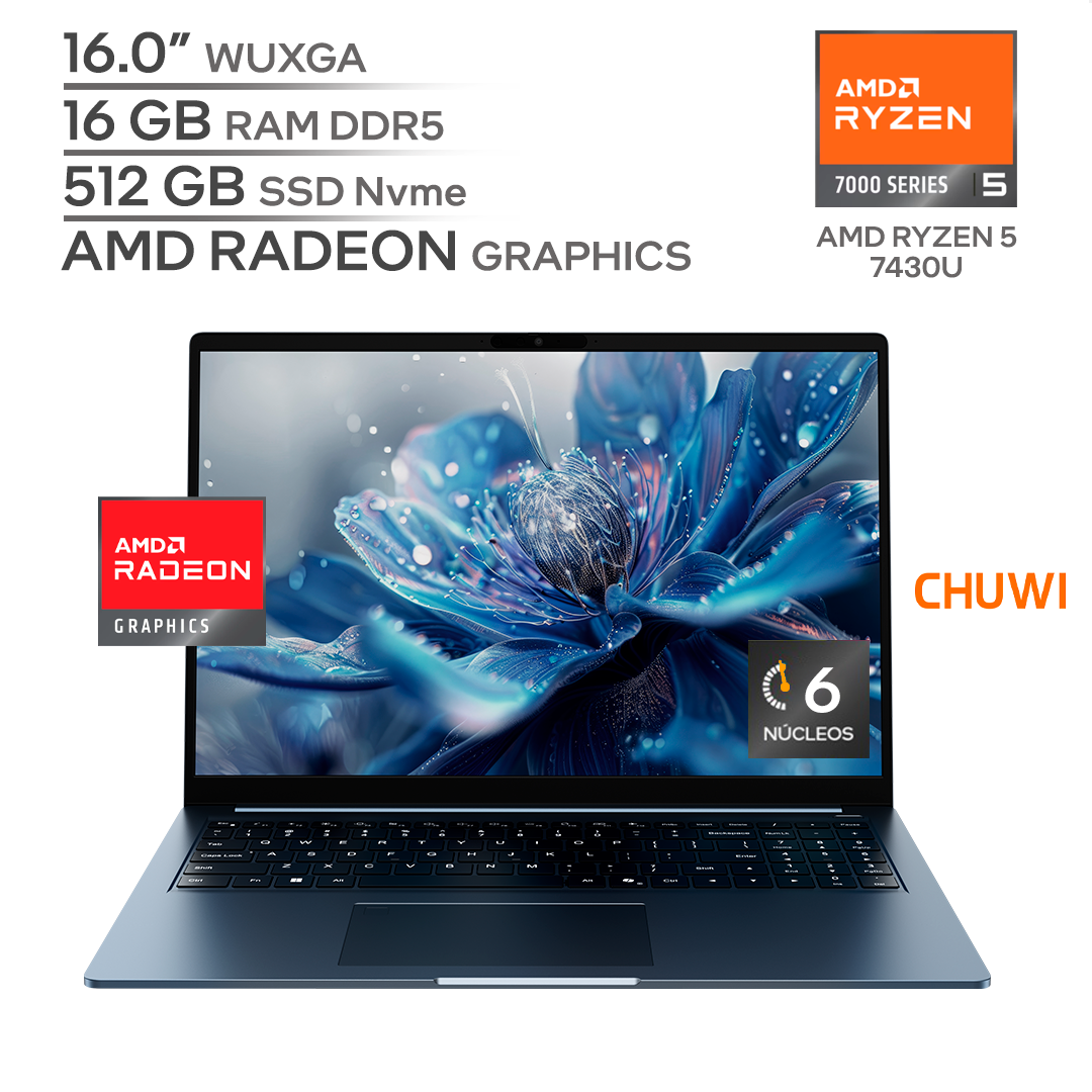 CHUWI COREBOOK PLUS / AMD RYZEN 5 7430U / RAM 16 GB DDR4 / SSD 512 GB Nvme / 16.0" WUXGA 1080P / WINDOWS 11_0
