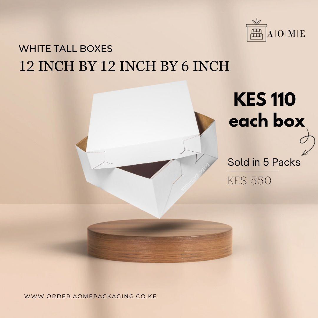 12inch by 12inch by 6inch Kraft White Cake Boxes - 5 Pack  _0
