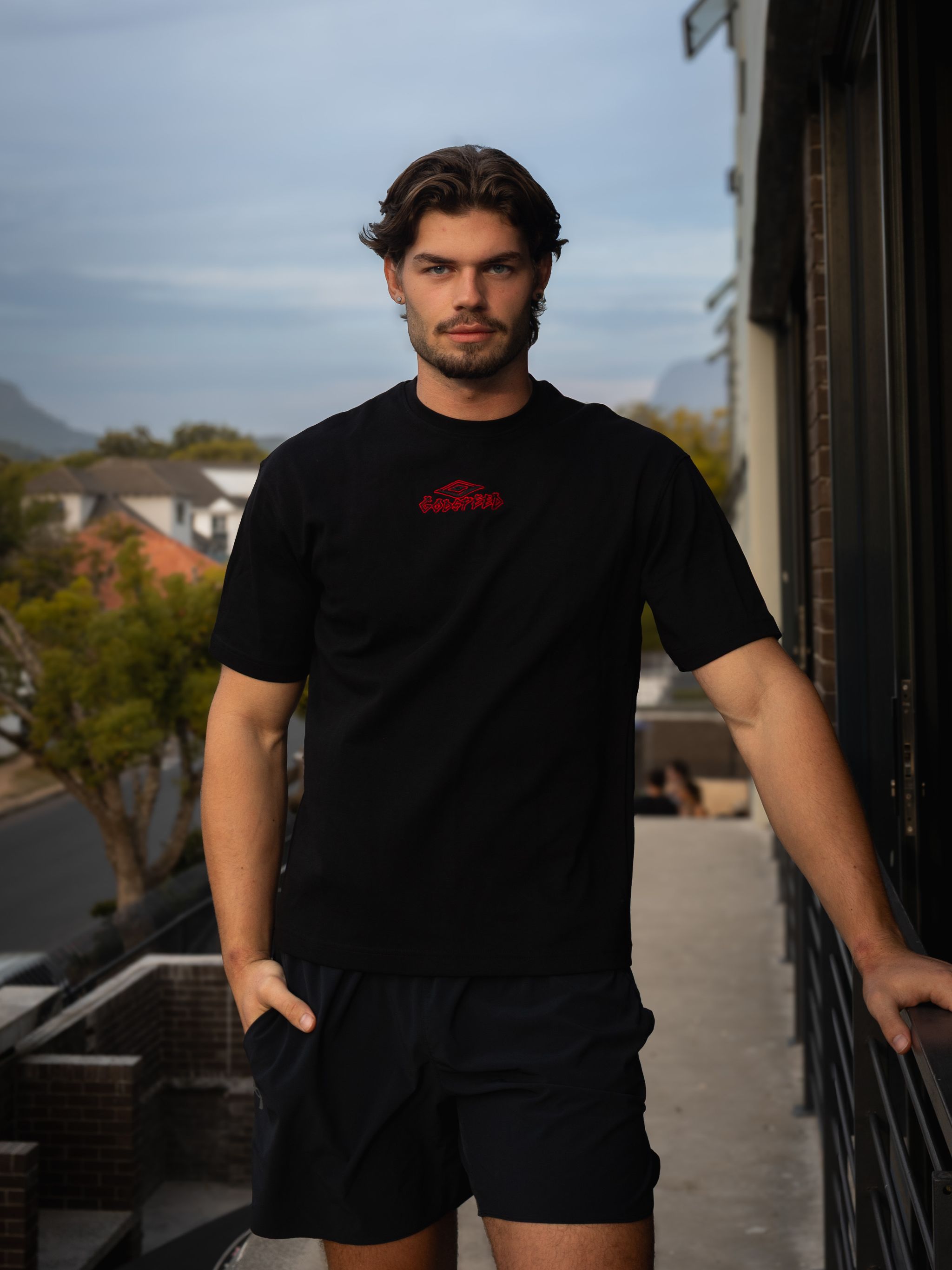 Men's Black embroidered Tee_0