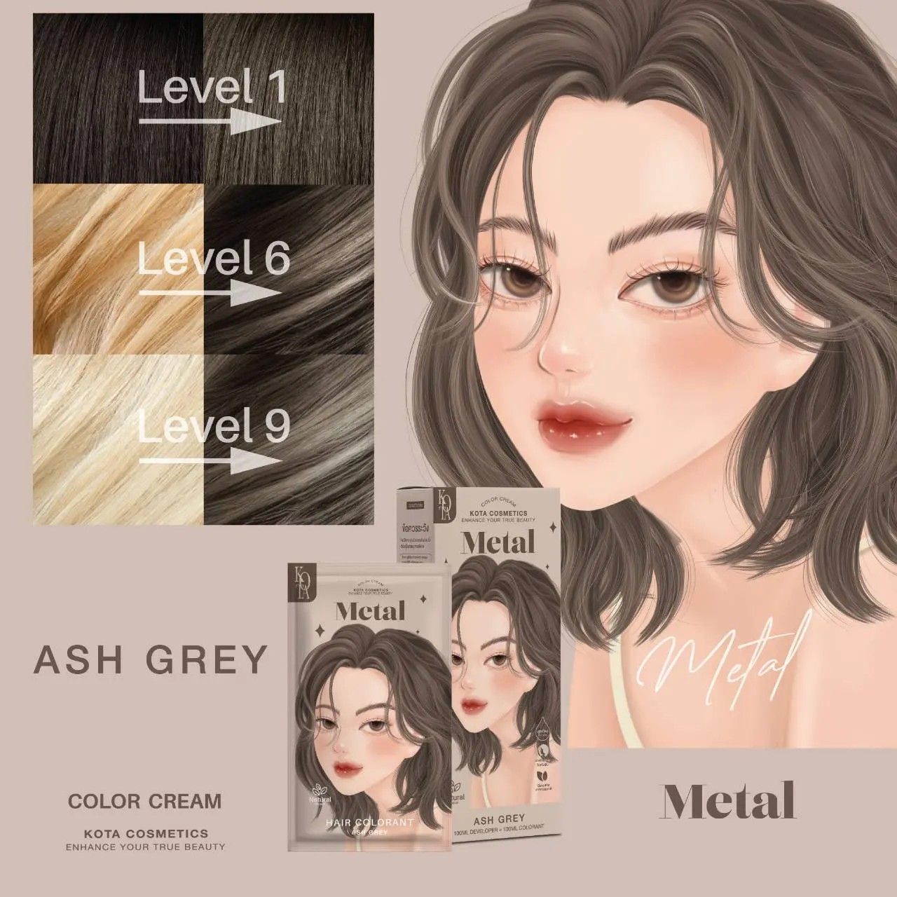 Kota - Hair Dye Permanent Colorant (200ml) - Metal (Ash Grey) | Wholesale Hair Dye Singapore_2