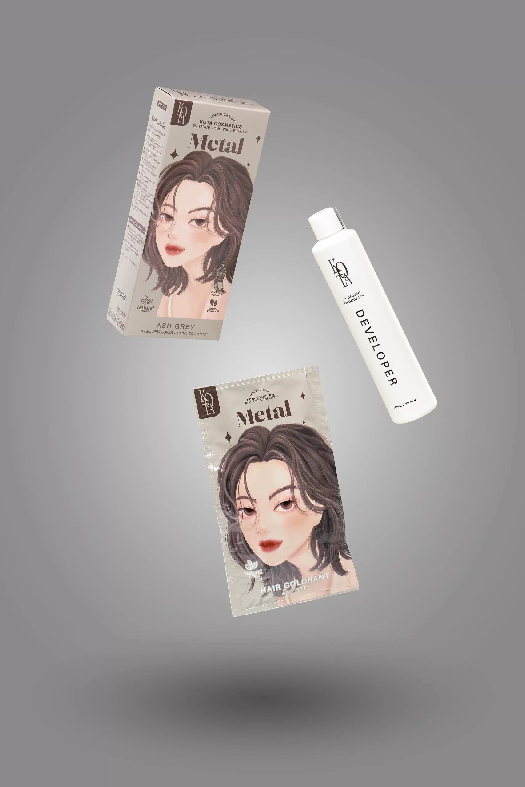 Kota - Hair Dye Permanent Colorant (200ml) - Metal (Ash Grey) | Wholesale Hair Dye Singapore_1