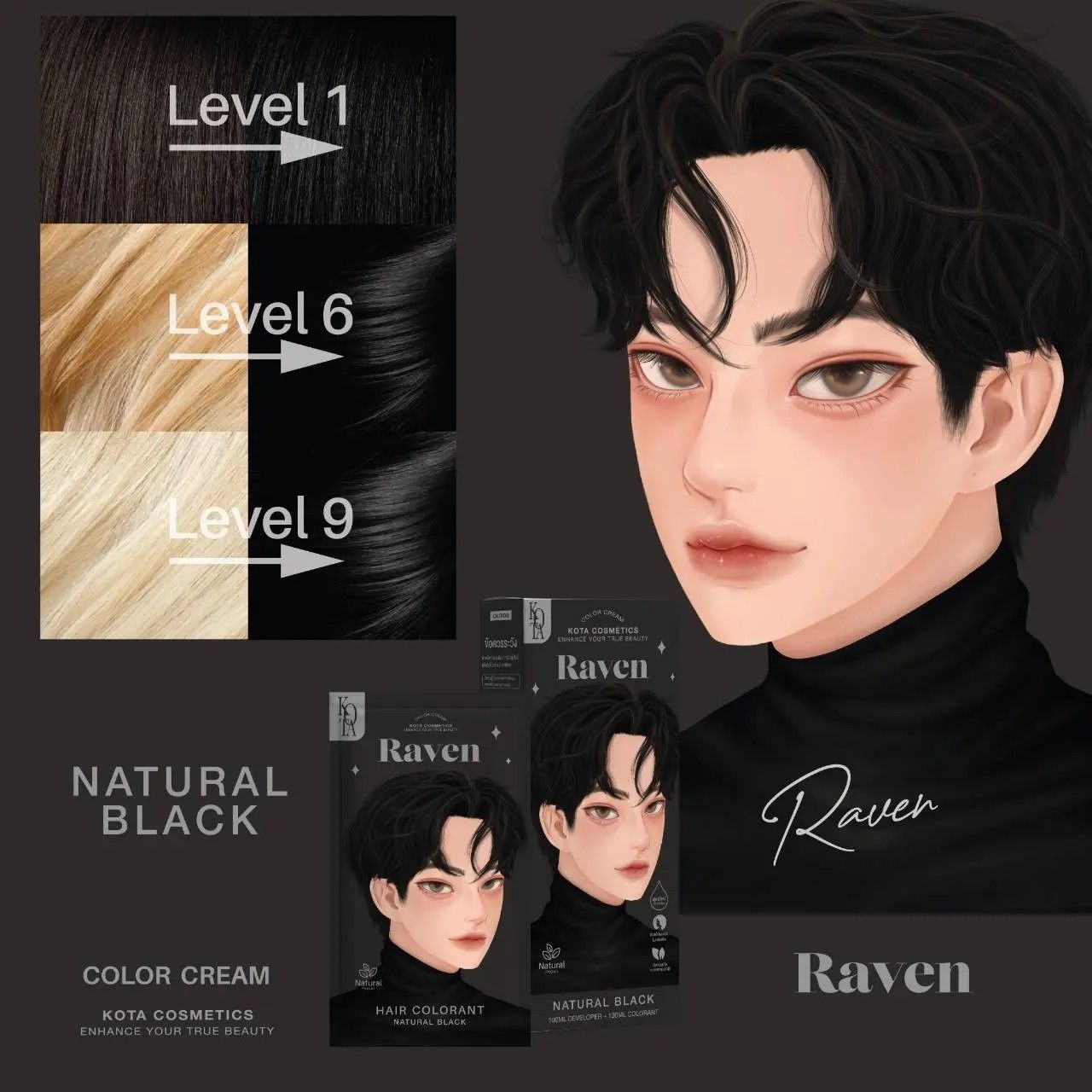 Kota - Hair Dye Permanent Colorant (200ml) - Raven (Black) | Wholesale Hair Dye Singapore_2