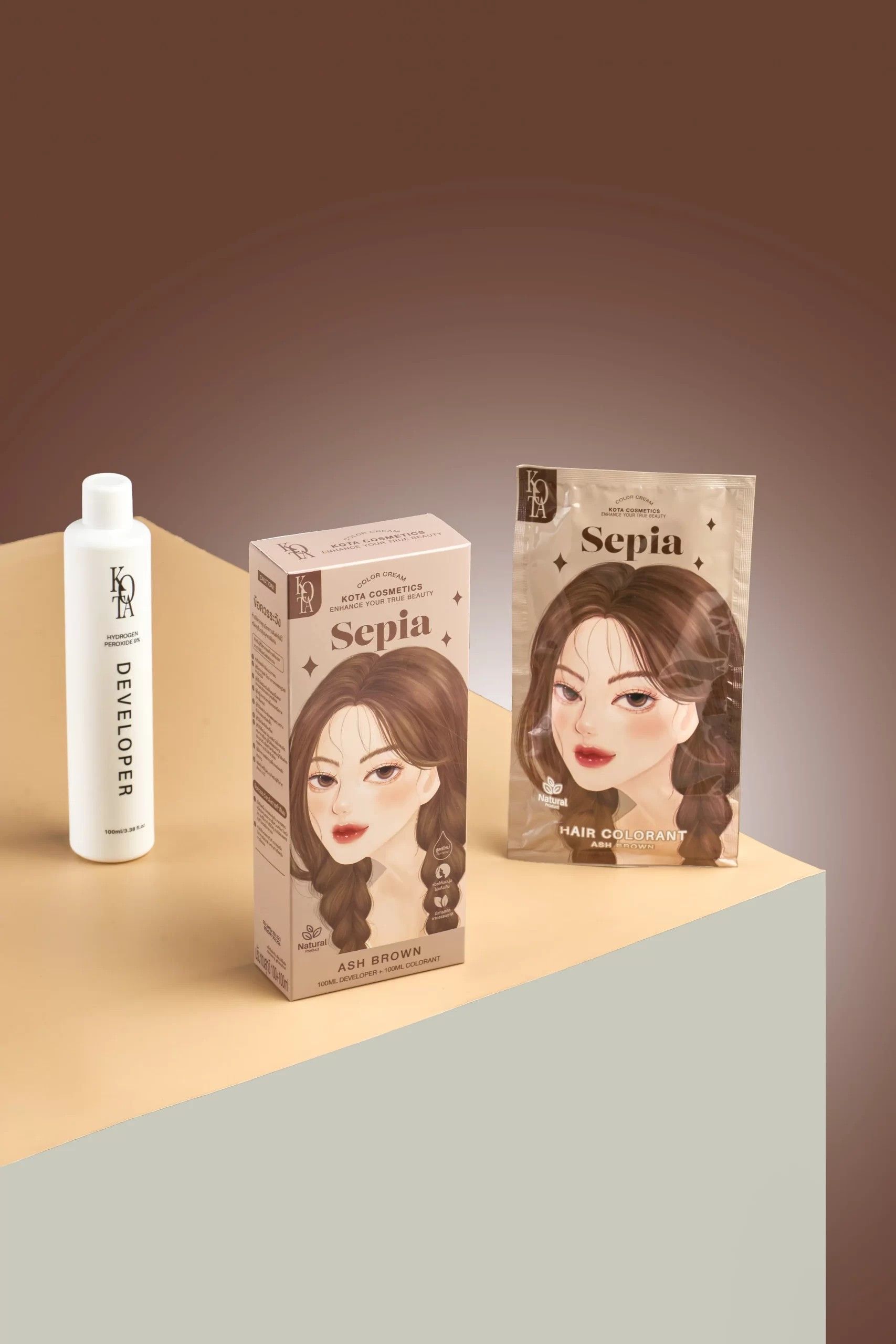 Kota - Hair Dye Permanent Colorant (200ml) - Sepia (Ash Brown) | Wholesale Hair Dye Singapore_1