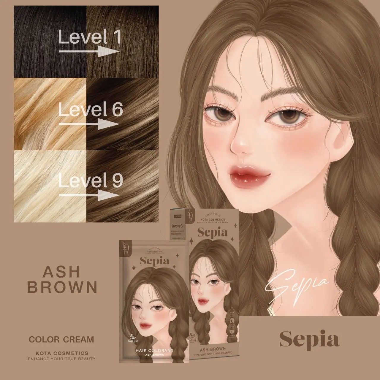Kota - Hair Dye Permanent Colorant (200ml) - Sepia (Ash Brown) | Wholesale Hair Dye Singapore_2