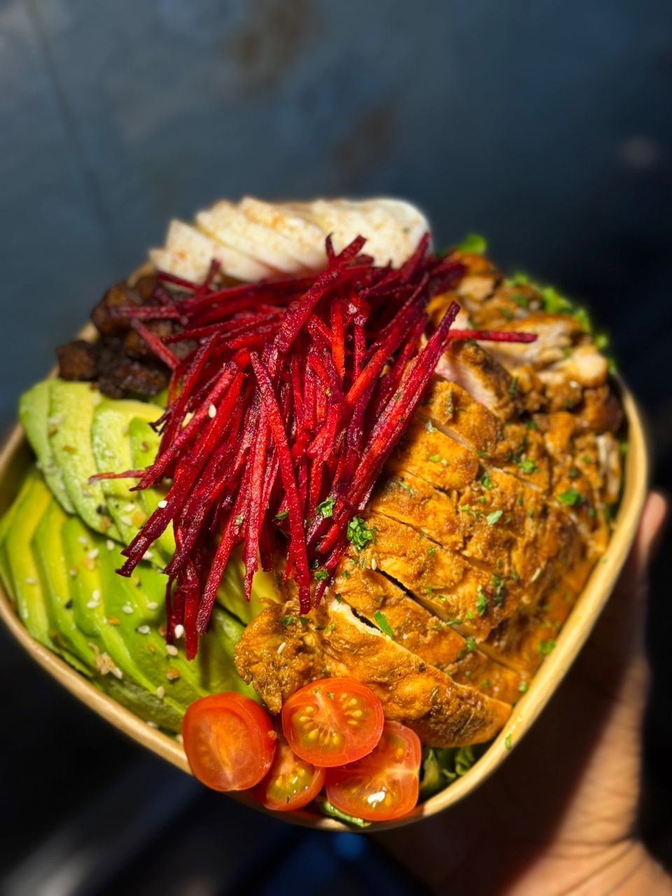 chicken salad with avocado and beet root_0