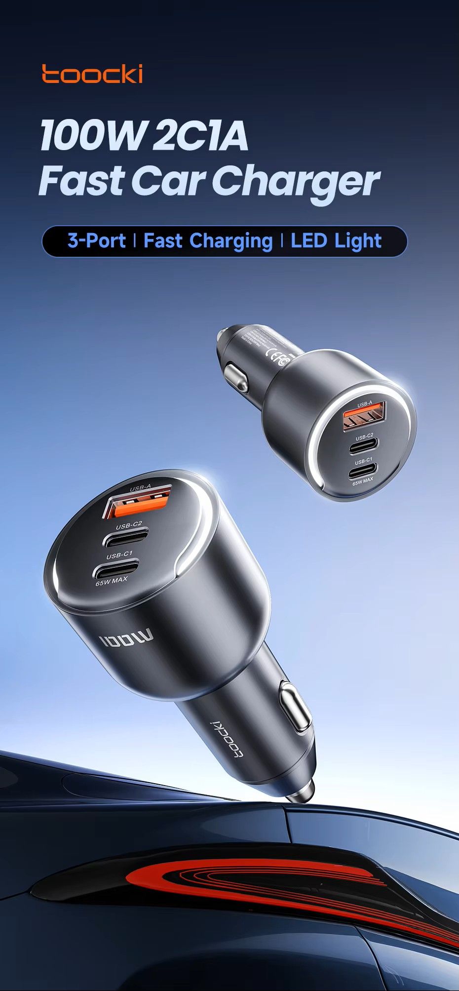 Toocki New Arrival PD 100W 2Type c +1 USB port portable_3