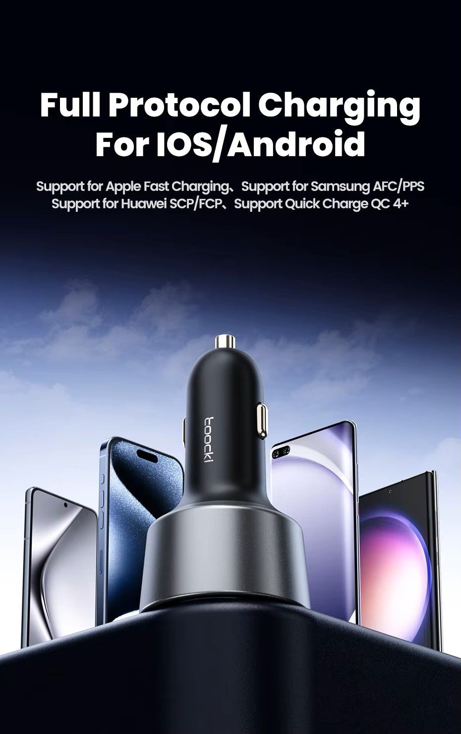 Toocki 200W Max Car Charger 3 Ports 2USB-C 1USB-A with LED Display_8