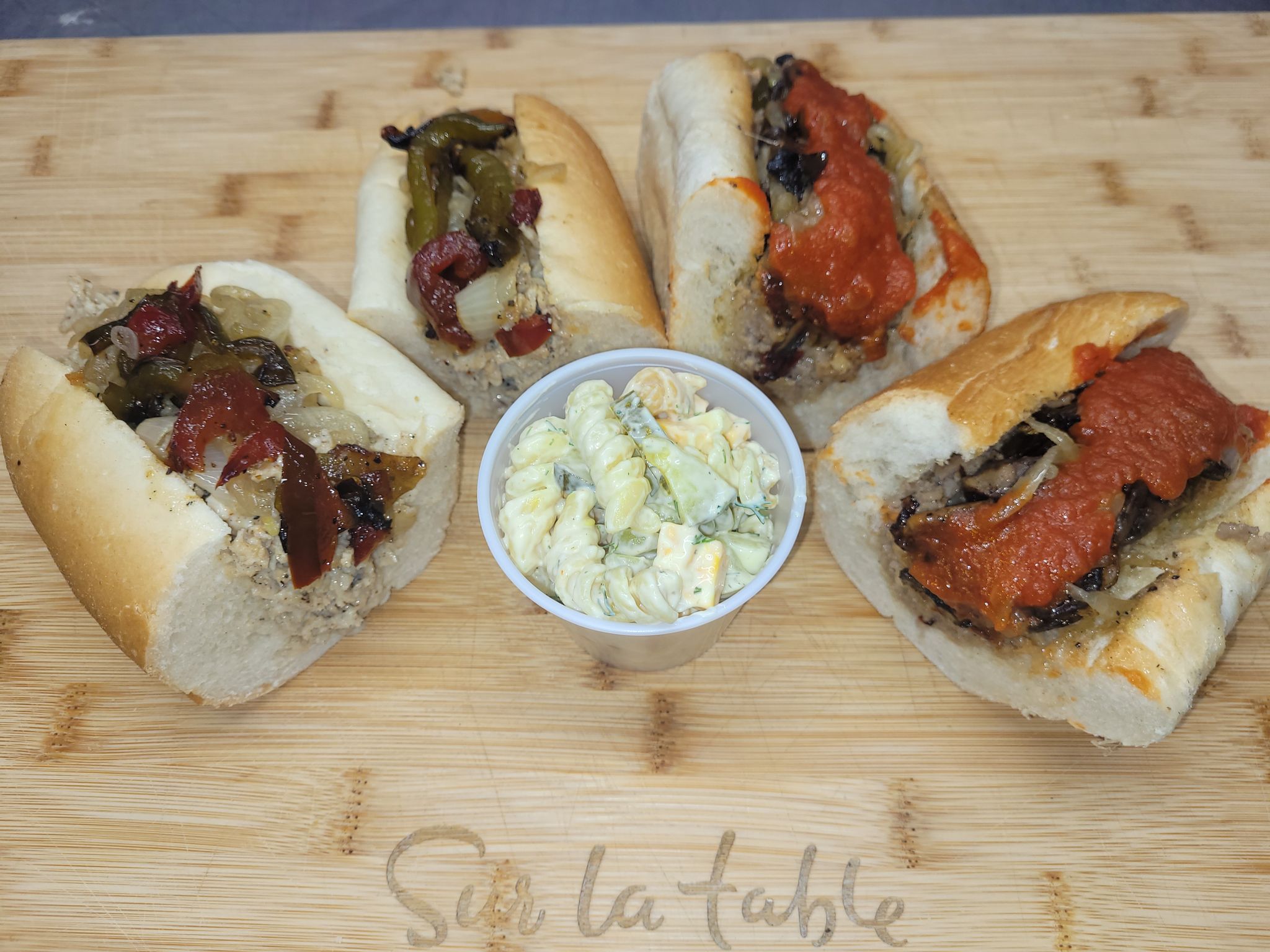 Cheesesteaks & Chicken Cheesesteaks w/ Dill Pickle Pasta Salad_0