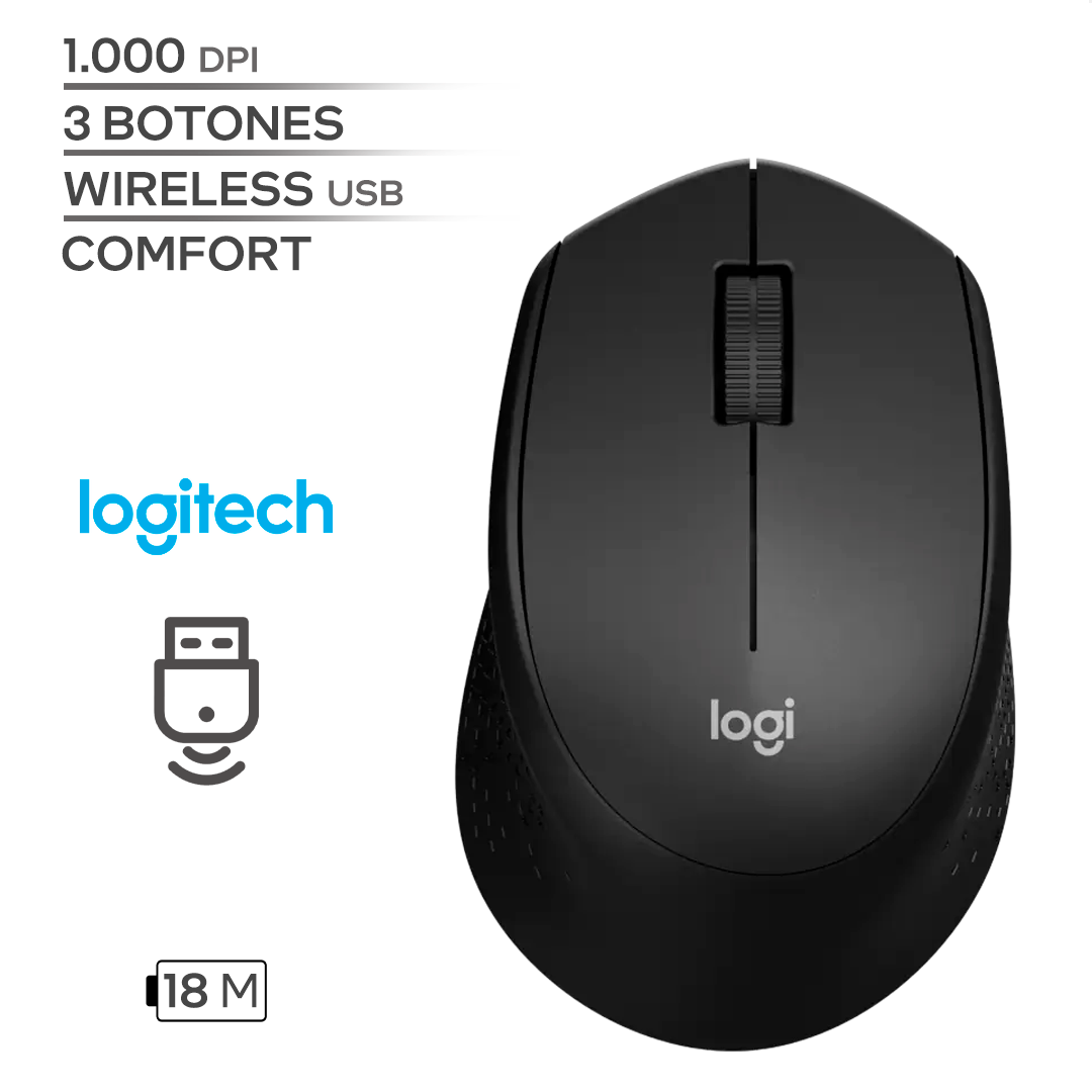 LOGITECH M280 COMFORT / 1000 DPI / 3 BOTONES / WIRELESS USB / INALAMBRICO / BLACK_0