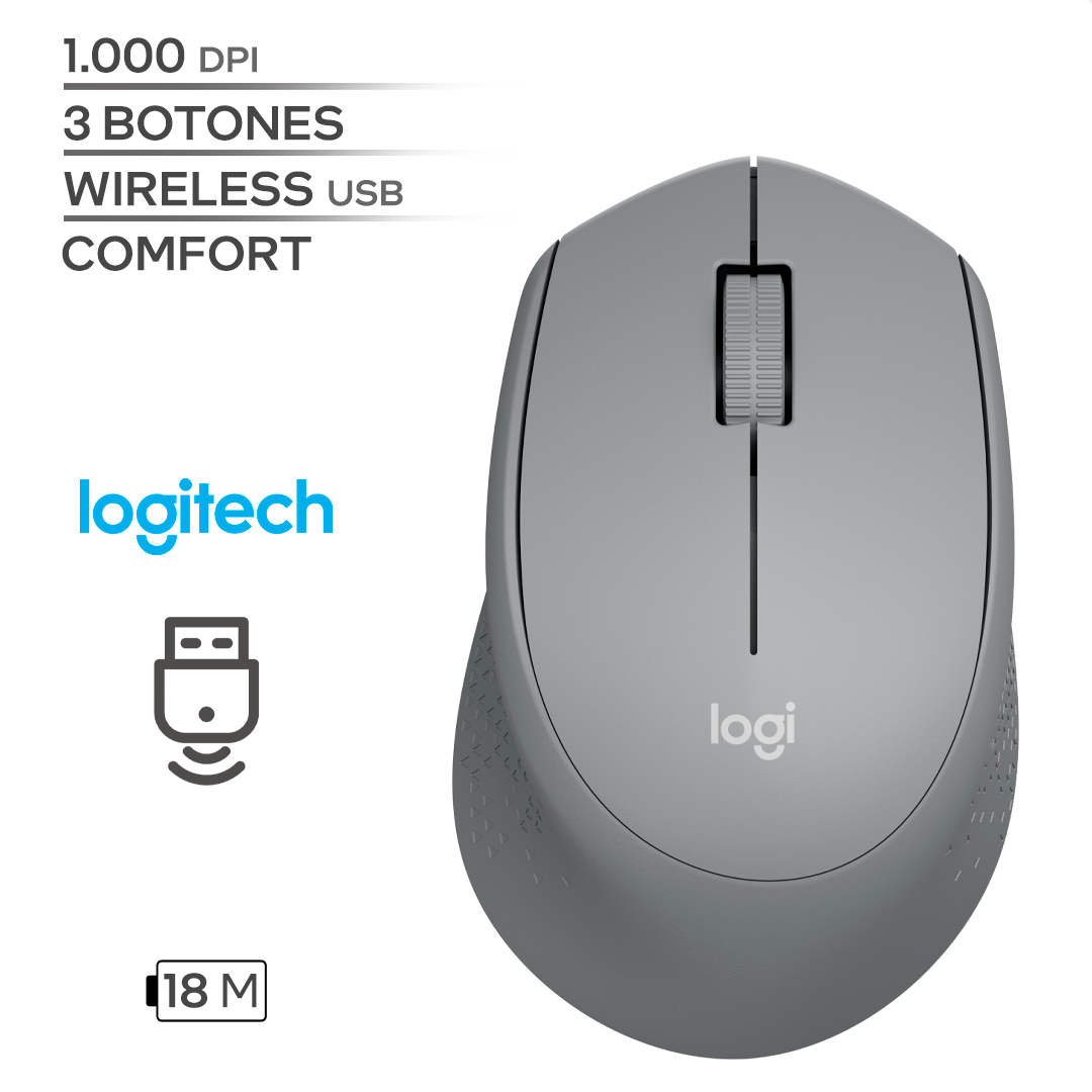 LOGITECH M280 COMFORT / 1000 DPI / 3 BOTONES / WIRELESS USB / INALAMBRICO / SILVER_0