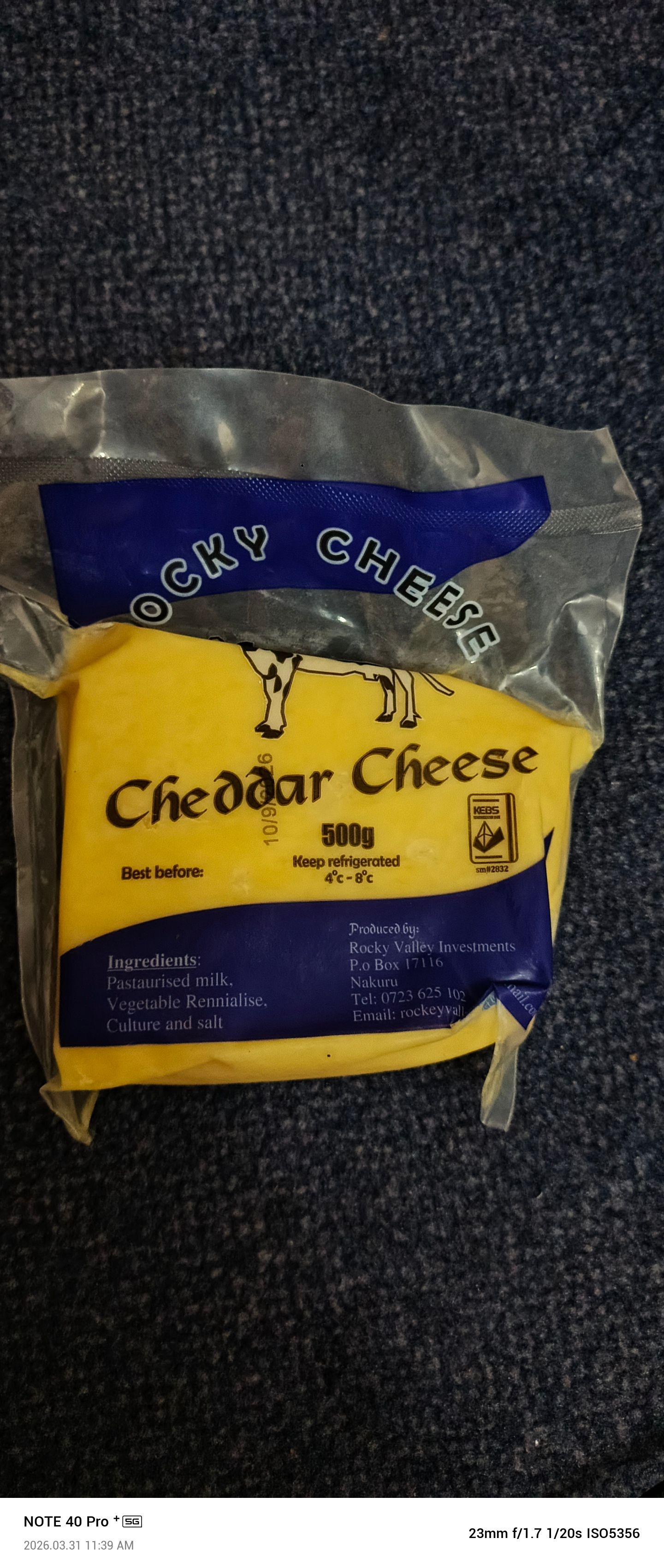 Rocky cheddar cheese 500g_0