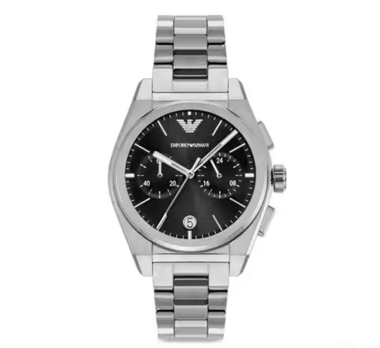 Armani Stainless Steel Watch with Black Chronograph Dial_0