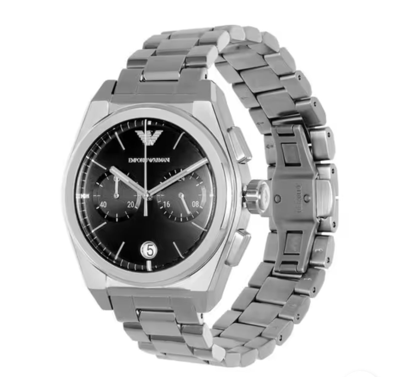 Armani Stainless Steel Watch with Black Chronograph Dial_1